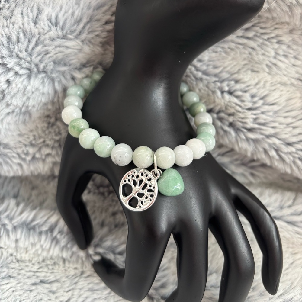 Burmese Jade Tree of Life with Aventurine Heart Bracelet